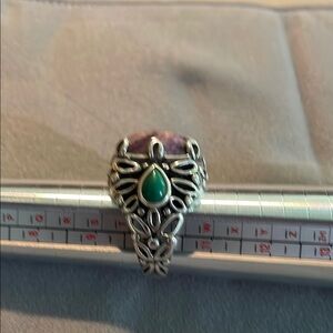 Carolyn Pollack Silver Green Ring with Intricate Filigree